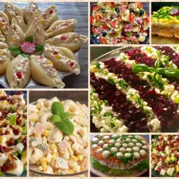10 najlepszych sałatek na imprezę: faszerowane muszle, tortellini, makaronowa, warstwowa z jajkiem i rzodkiewką, z burakami, z grzybkami i owocowa.